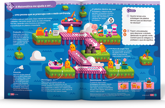 Página interna do livro de Matemática apresentando o conteúdo de maneira atrativa e instrucional