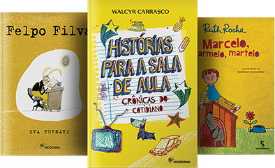 Capa de três livros de literatura indicados para o Ensino Fundamental 1